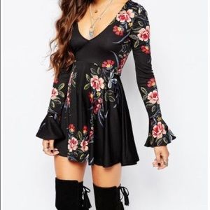 Free People Date Night Dress - Black Floral